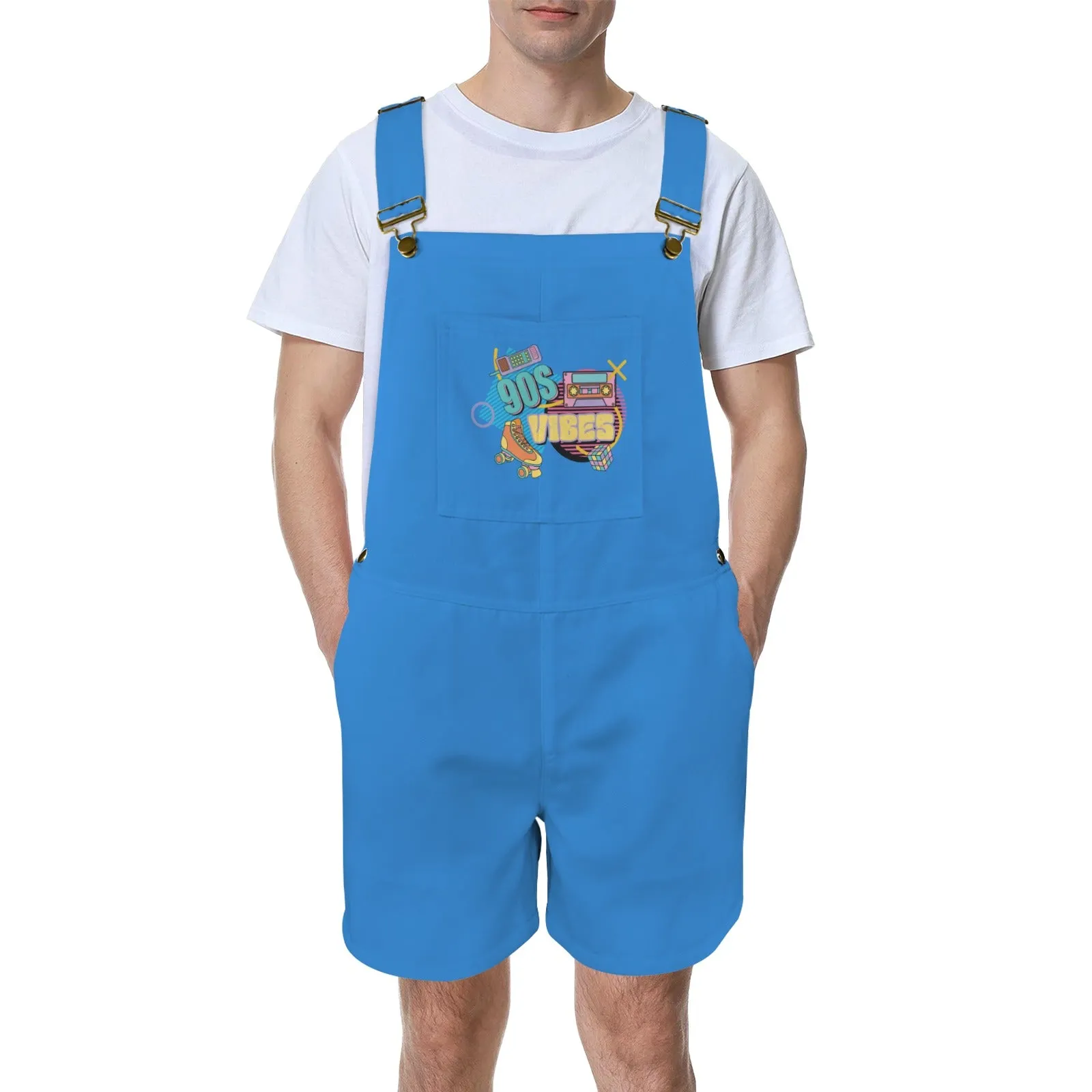 90's Vibes Curious Blue Unisex Shorts Suspender Jumpsuit