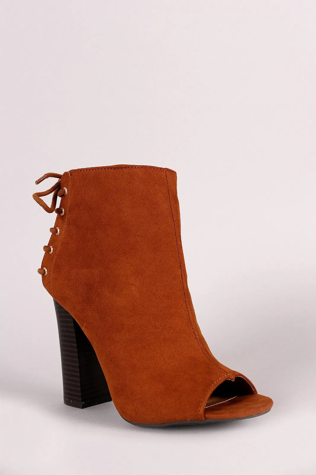 Bamboo Suede Peep Toe Back Lace-Up Booties