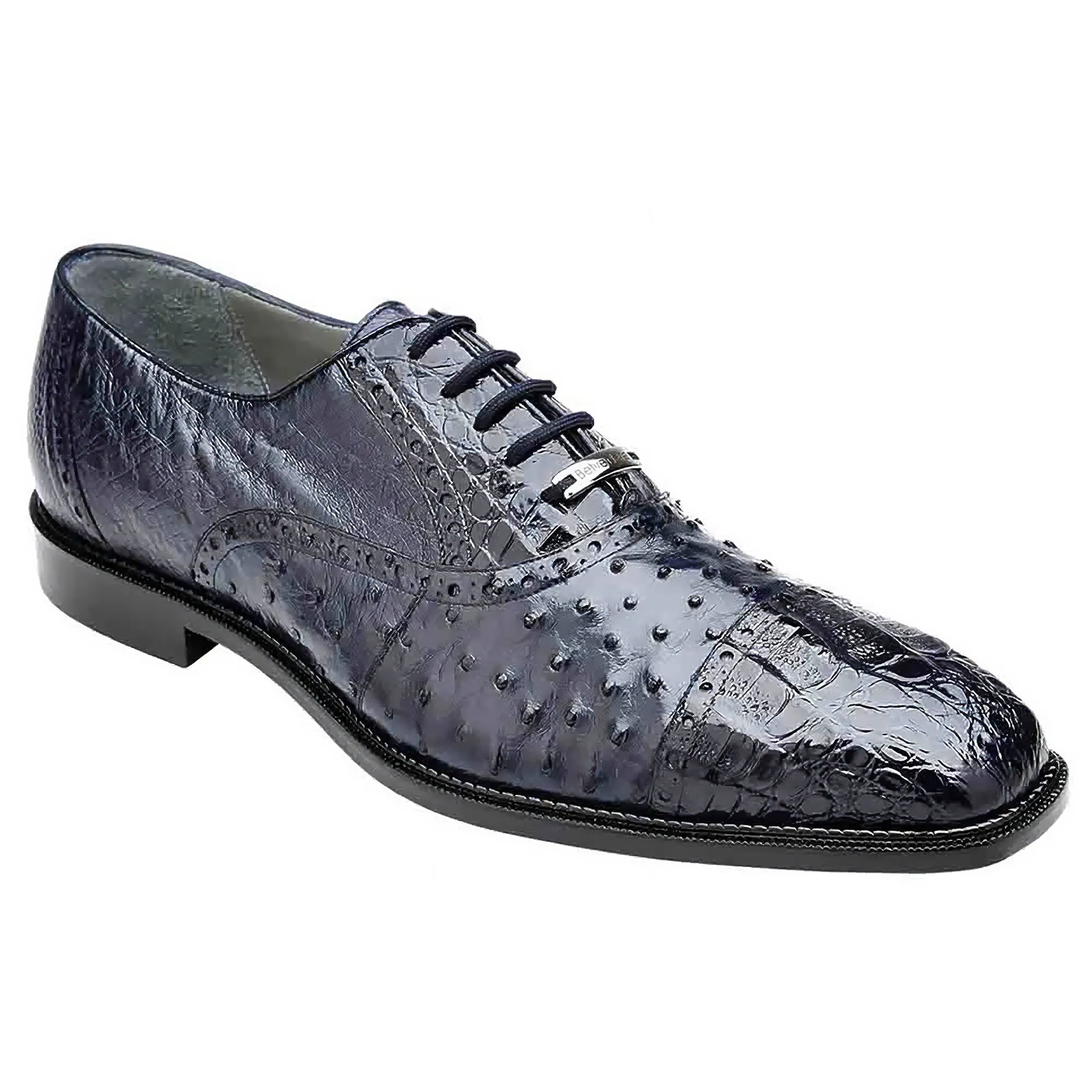 Belvedere Onesto II in Navy Genuine Ostrich & Crocodile Oxfords