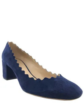 Chloe Lauren Scalloped Suede Block-Heel Pump