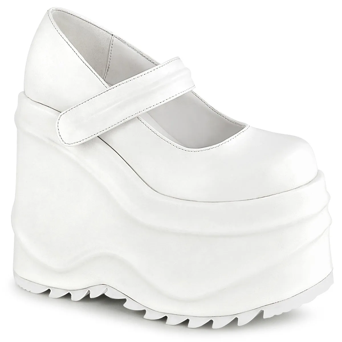 Demonia WAVE-32 | White Vegan Leather Mary Janes