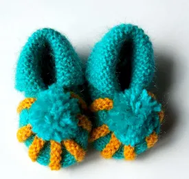 Graminarts Handmade Baby Booties Made By Good Quality Woven Light Sea green & Yellow Colored (0 - 6 M)