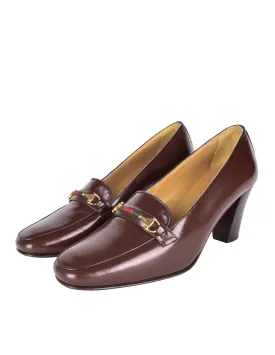 Gucci Vintage AW 1984 Brown Leather Horsebit Loafer Heels