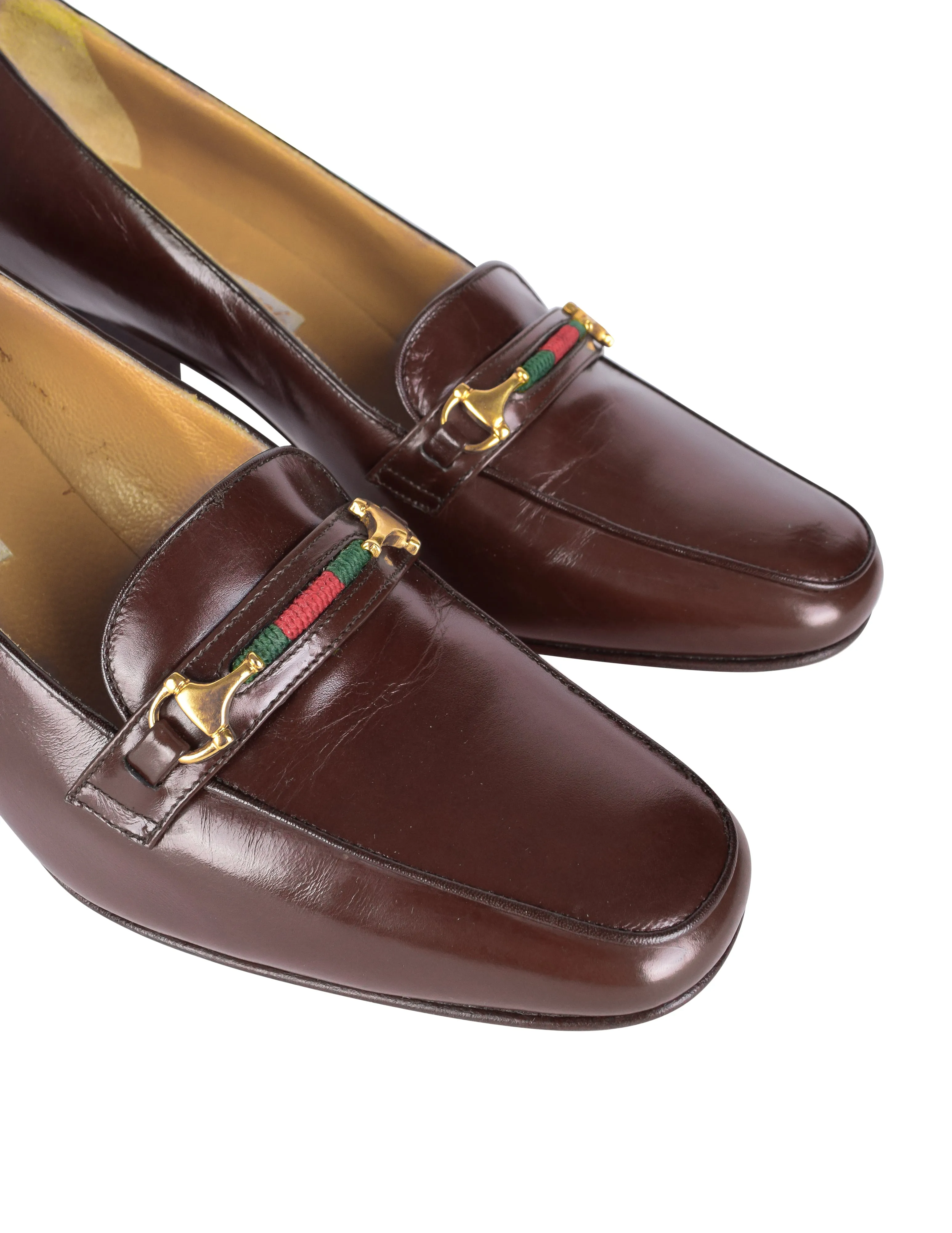 Gucci Vintage AW 1984 Brown Leather Horsebit Loafer Heels