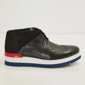 Leather Wingtip Sneaker Boots - Black White