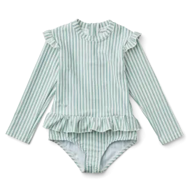 Liewood Sille Seersucker SwimSuit | Y/D Stripe: Sea Blue/WhIte