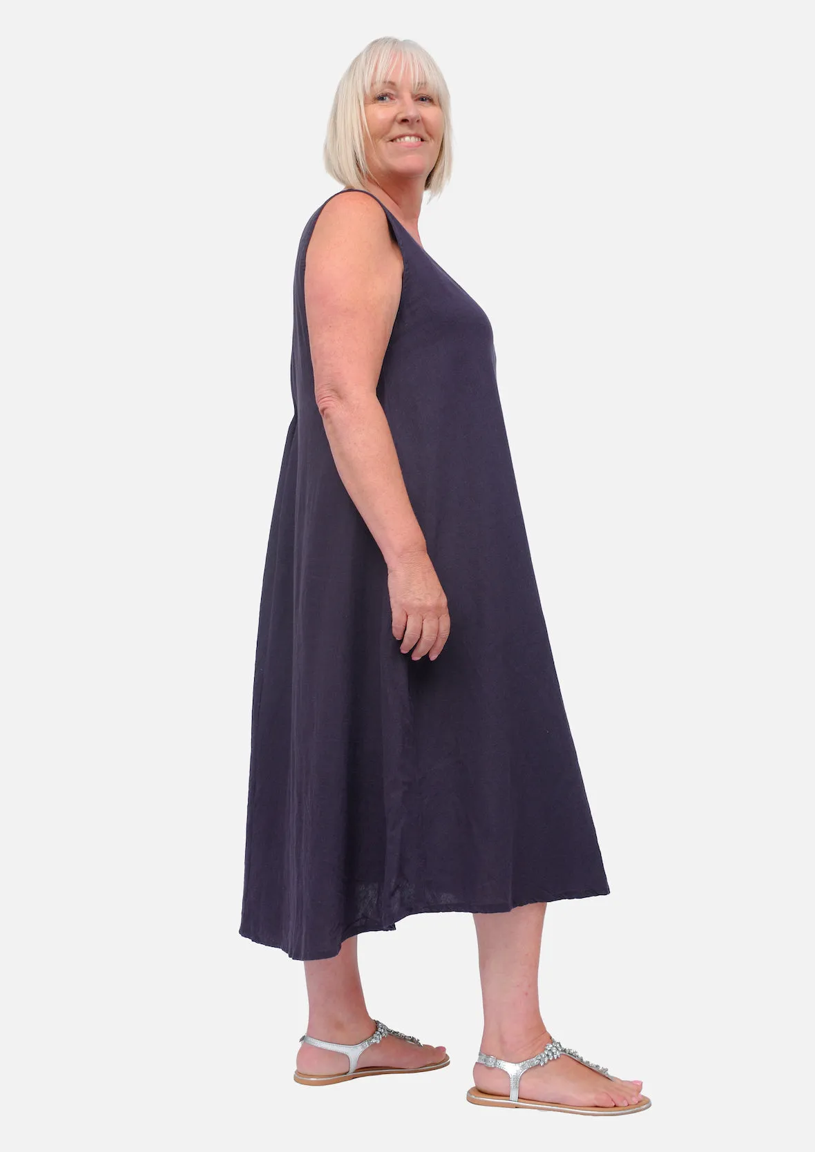 Linen Rich Umbrella Dress With Pockets