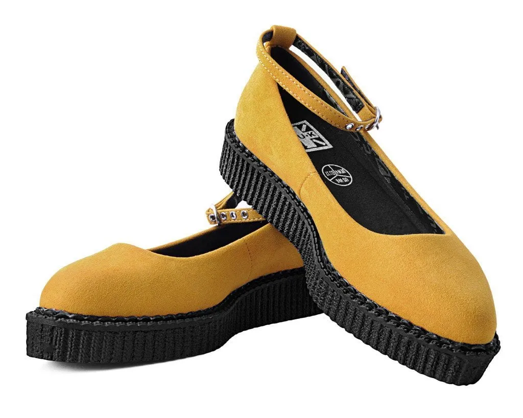 Mustard Faux Suede Pointed Ballet Ankle Strap Creeper