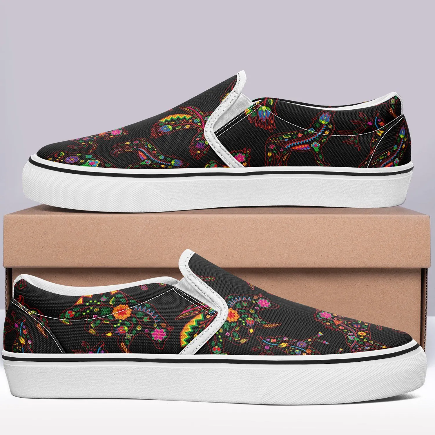 Neon Floral Animals Otoyimm Kid's Canvas Slip On Shoes