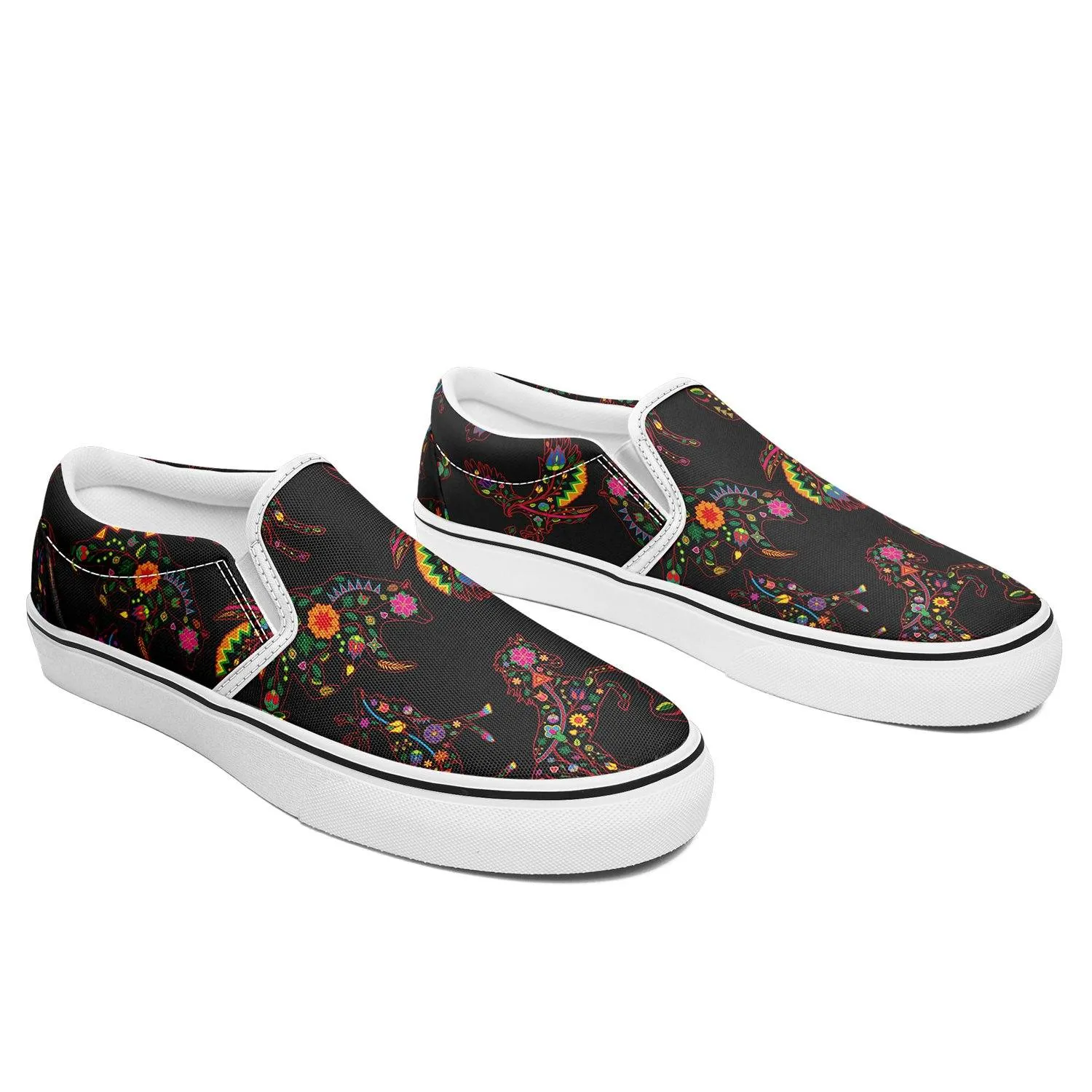 Neon Floral Animals Otoyimm Kid's Canvas Slip On Shoes