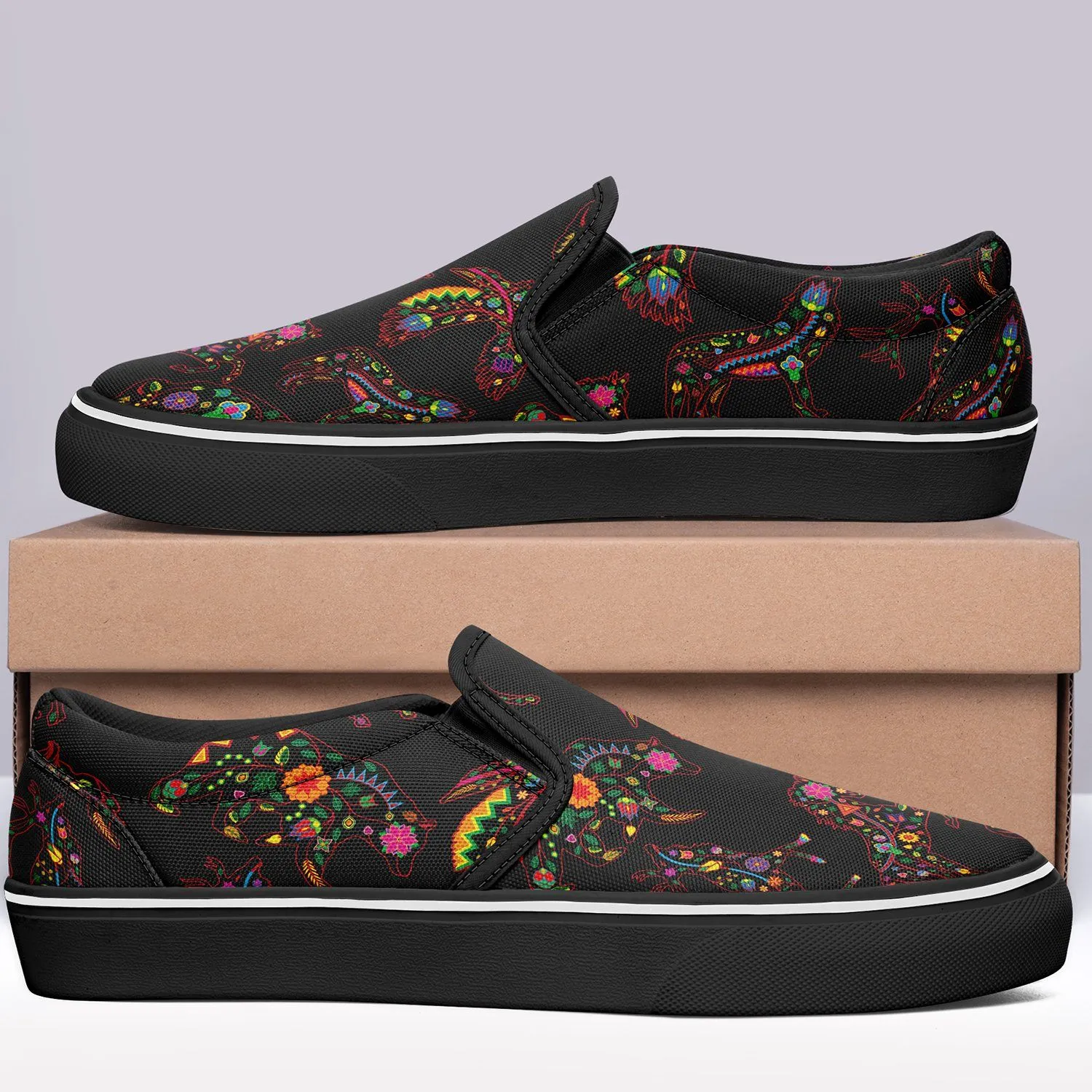 Neon Floral Animals Otoyimm Kid's Canvas Slip On Shoes