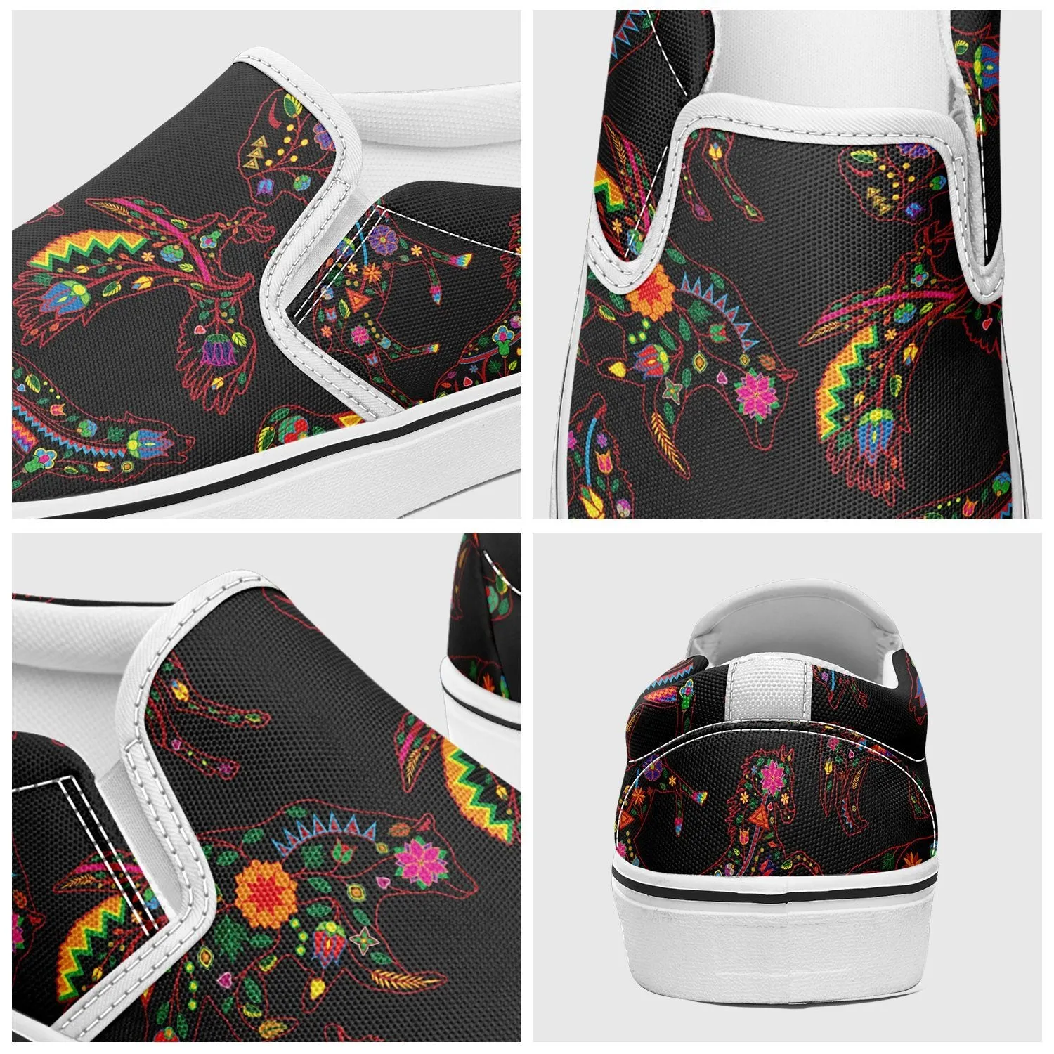 Neon Floral Animals Otoyimm Kid's Canvas Slip On Shoes