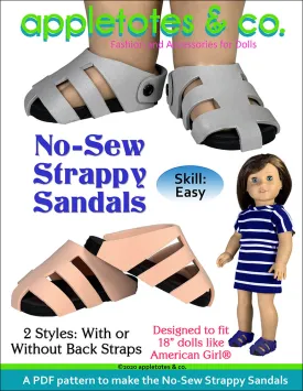 No-Sew Strappy Sandals Sewing Pattern for 18 Inch Dolls