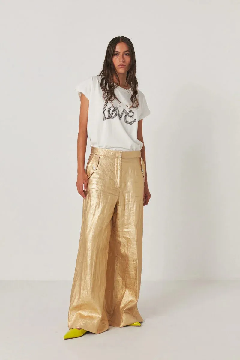 Rabens Saloner Anira Ribben Love Tee in Chalk