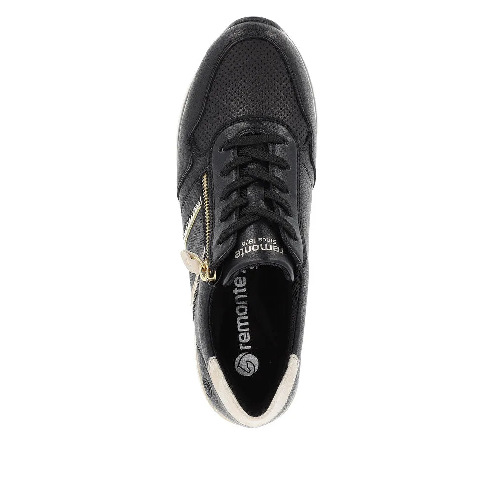 Remonte D1318-01 Rock Black And Gold Leather Trainers