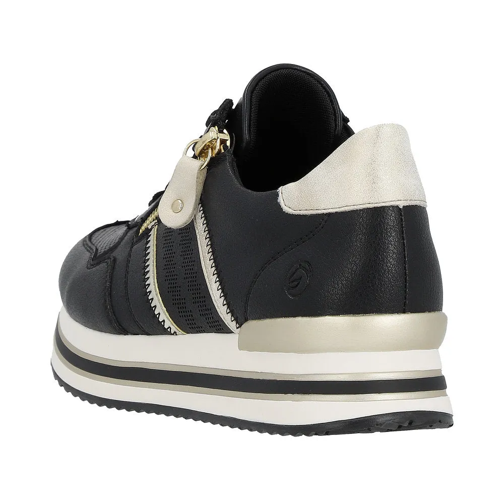 Remonte D1318-01 Rock Black And Gold Leather Trainers