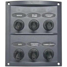 Splashproof Grey 6 Switch Panel