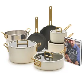 Stanley Tucci™ Ceramic Nonstick 11-Piece Cookware Set with The Tucci Cookbook | Carrara White