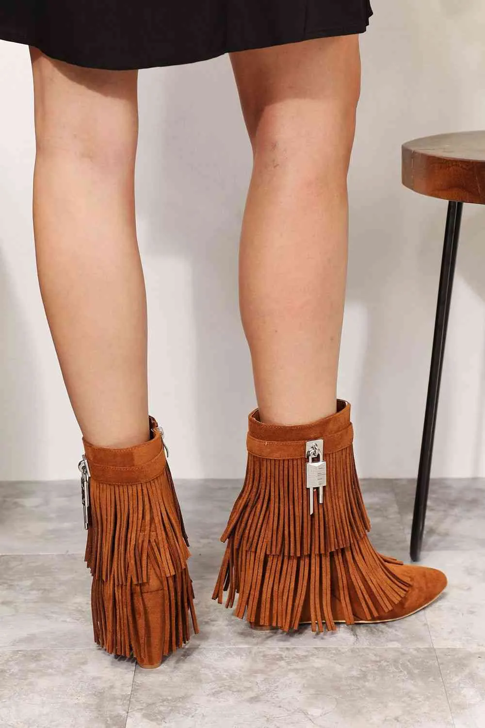 TEEK - Tassel Wedge Heel Ankle Booties | Ochre