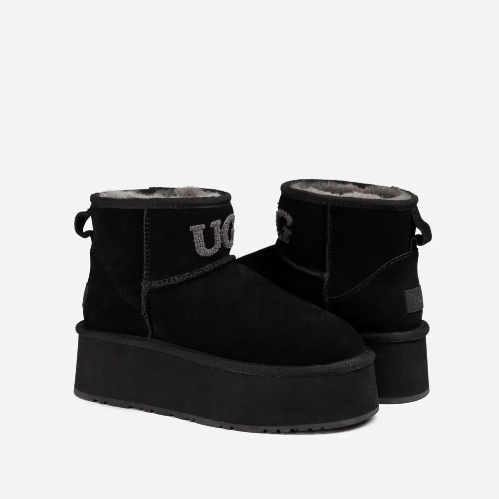 Ugg Classic Platform Knit Logo Mini Boots (Water Resistant) (5cm)